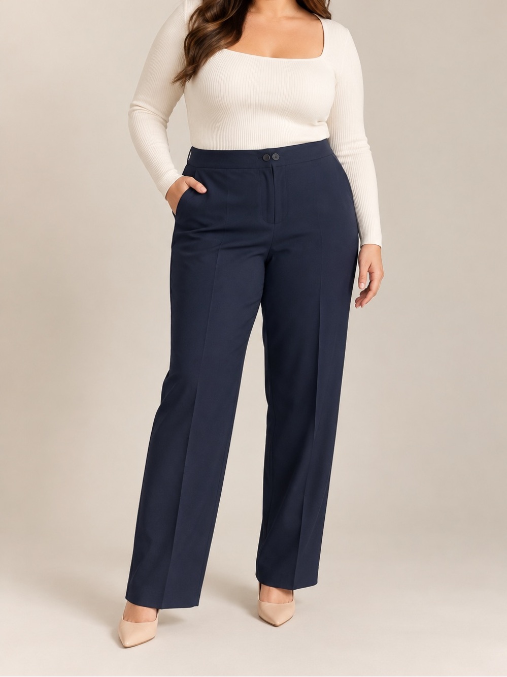 Wide-Leg High-Rise Trousers in Navy